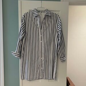 Navy and White Striped Women's Button Down Shirt Dress